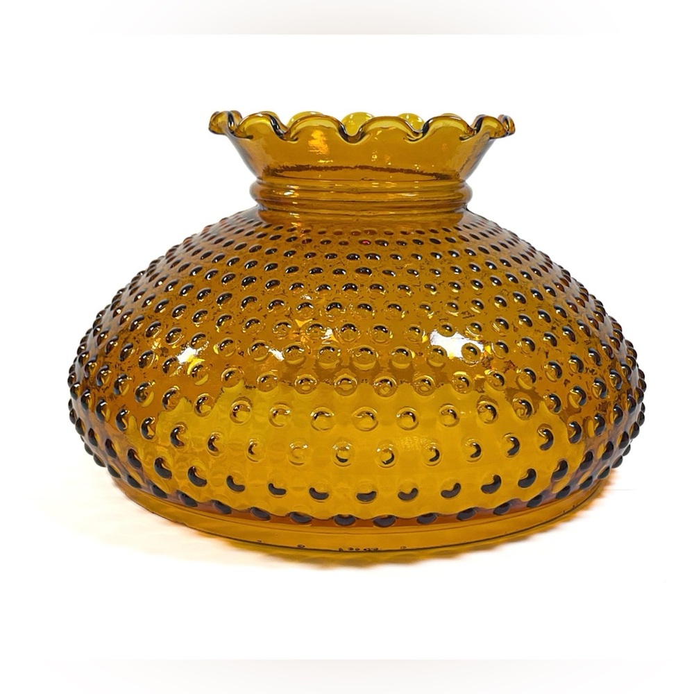 Vintage MCM Amber Hobnail Glass Parlor Lamp Shade Large 12” Base